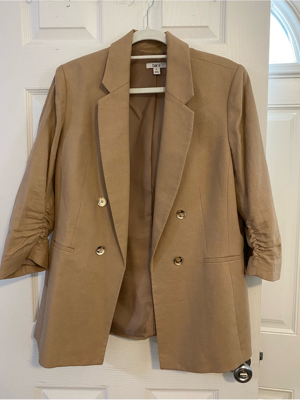 Bar III Camel Double-Breasted Blazer with Gold Buttons